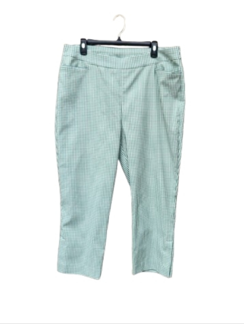 Chico's Green Checkered Crop Pants Side Slits Pull-On Capris